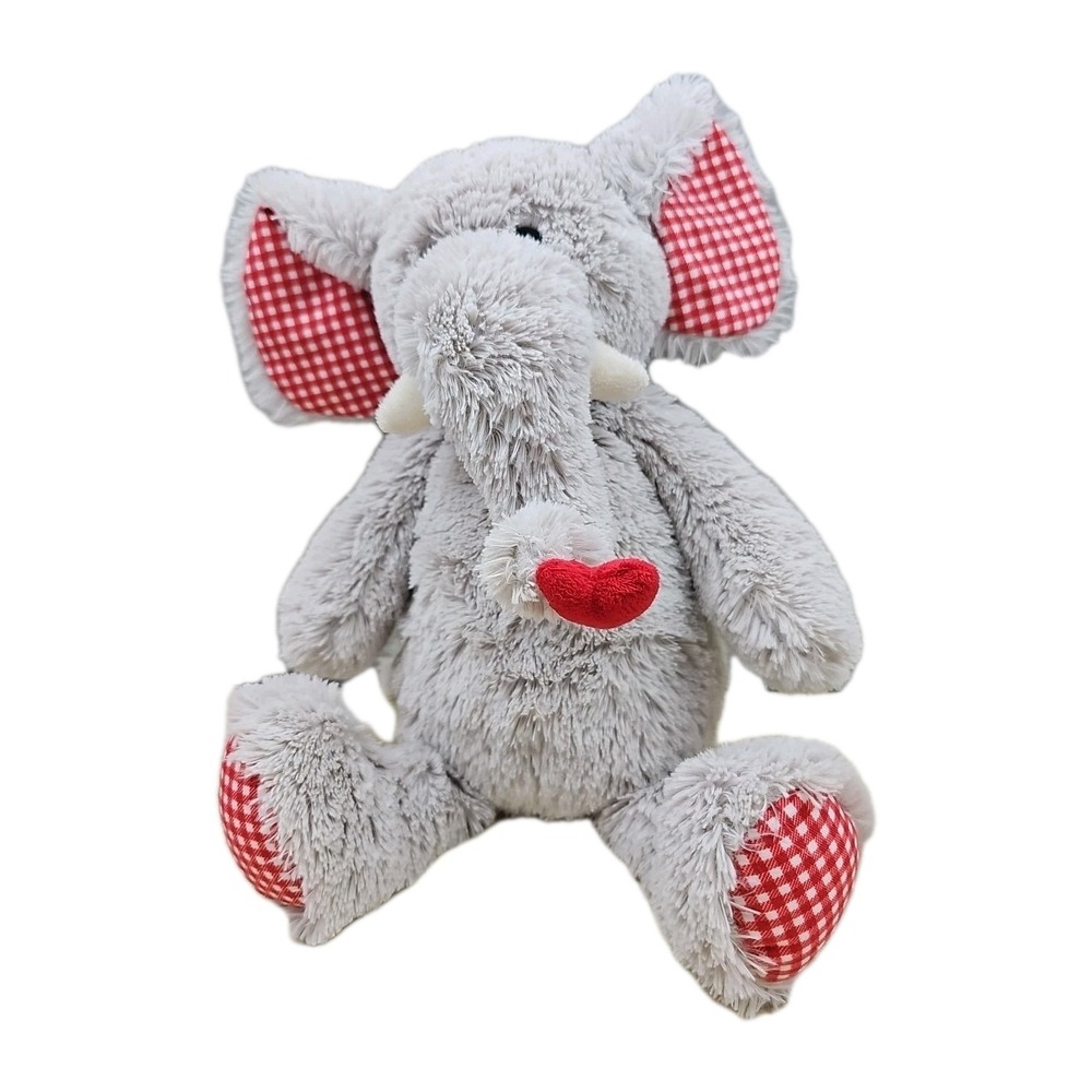 Pier One 1 Imports Gray‎ Elephant Plush Heart Gingham Valentine Soft Lovey 12"